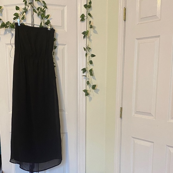 Whimsigoth witchy formal flowy floor length Forever 21 Black Strapless Dress - Picture 1 of 7